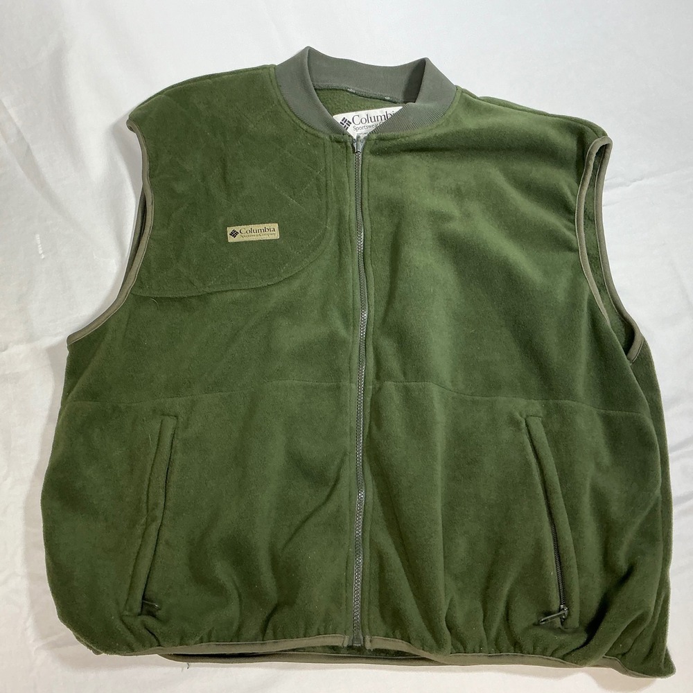 Columbia Fleece Vest Full Zip Pockets Sleeveless Outdoor Green‎ XXL